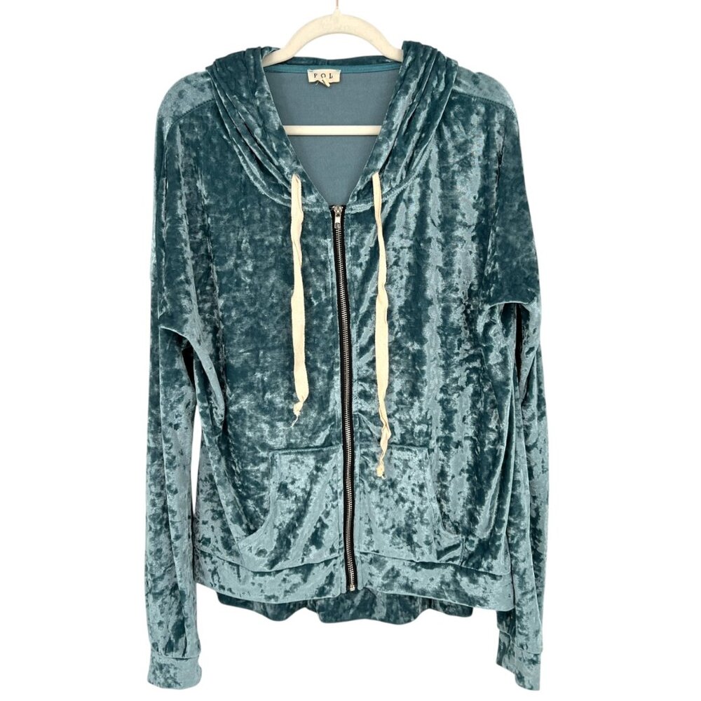 POL Crushed Velvet Zip-Up Hoodie Front Pockets Size Large